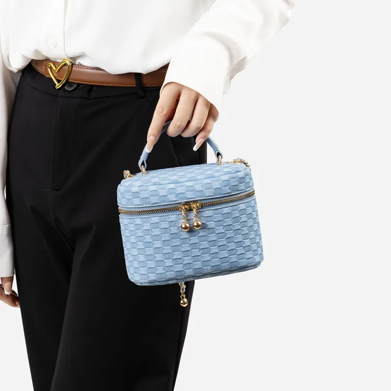 Teenmix Cow Leather With Synthetic Leather Shoulder Bag, Crossbody Bag, Handbag Women's Ecru/Sky Blue-15