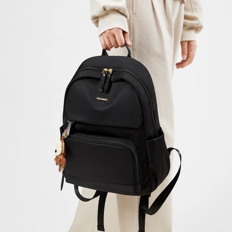 Teenmix Polyester With Synthetic Leather Backpack Medium Size Women's Black/Ecru-7