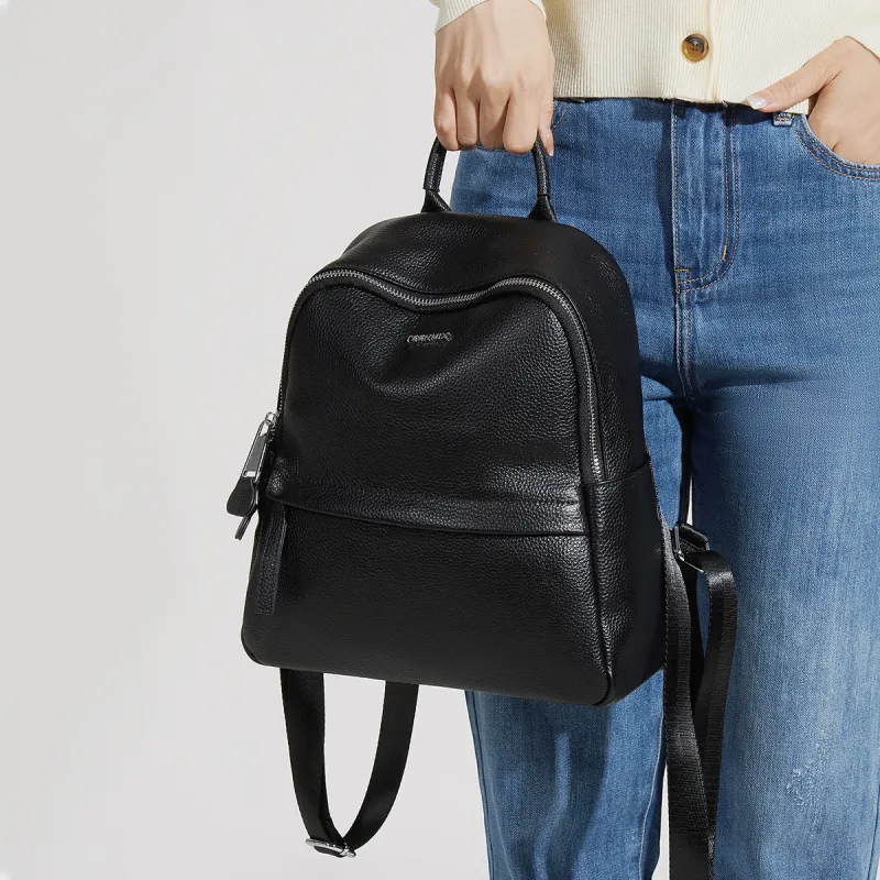 Teenmix Cow Leather Backpack Large Size Women's Black/Apricot-11