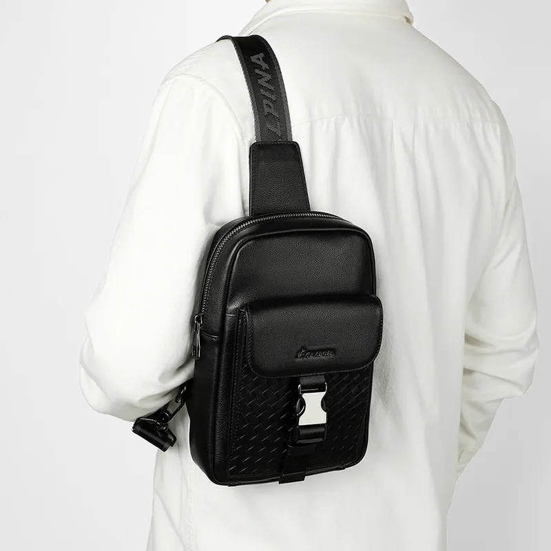 L'ALPINA Top Grain Cow Leather Small Backpack Crossbody Bag Sling Bag Regular Men's Black-3