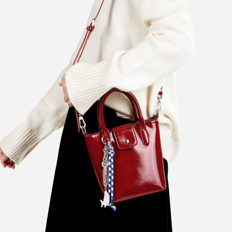 Teenmix Cow Leather Handbag Regular Women's Black/Burgundy-11