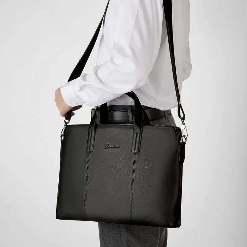 L'ALPINA Top Grain Cow Leather Laptop Bag Handbag Briefcase Large Size Men's Black-8