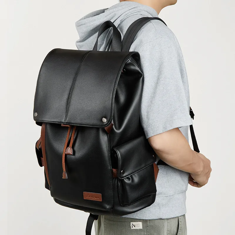 L'ALPINA PU Laptop Bag Backpack Large Size Men's Black & Brown-5