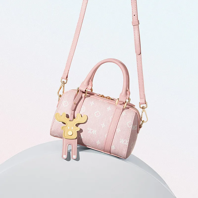 Teenmix PVC Boston Bag, Shoulder Bag, Crossbody Bag, Handbag Regular Women's Coffee/Ecru/Cherry Blossom Pink/Sky Blue-38
