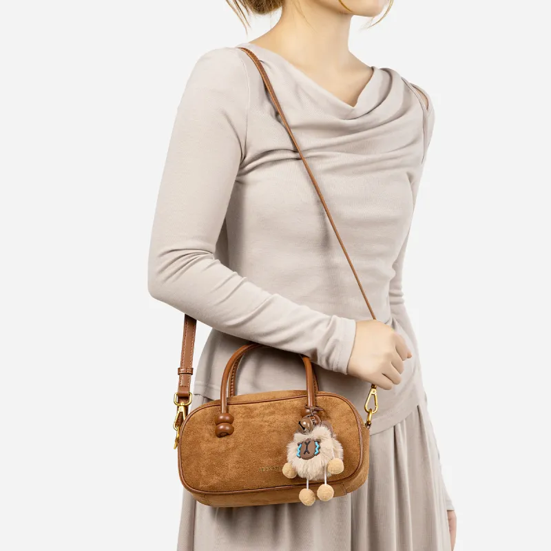Teenmix Cow Leather Handbag, Crossbody Bag, Shoulder Bag, Bowling Bag Trumpets Women's Coffee/Caramel/Dark Blue-14