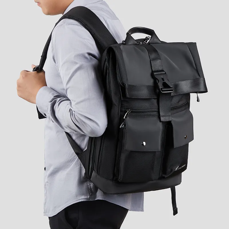L'ALPINA Nylon Fabric Backpack Laptop Bag Backpack Regular Men's Classic Black-7