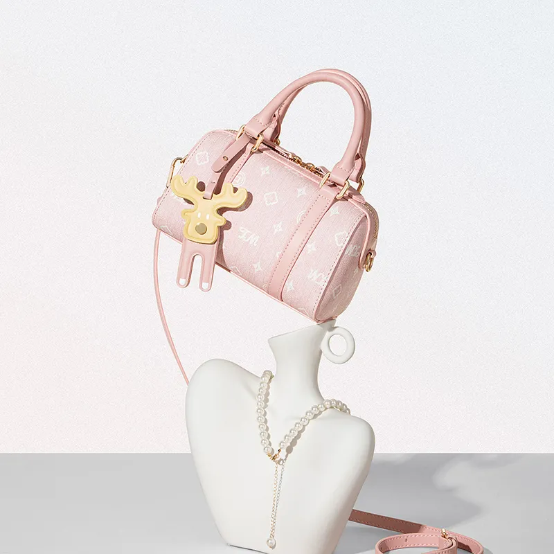 Teenmix PVC Boston Bag, Shoulder Bag, Crossbody Bag, Handbag Regular Women's Coffee/Ecru/Cherry Blossom Pink/Sky Blue-40
