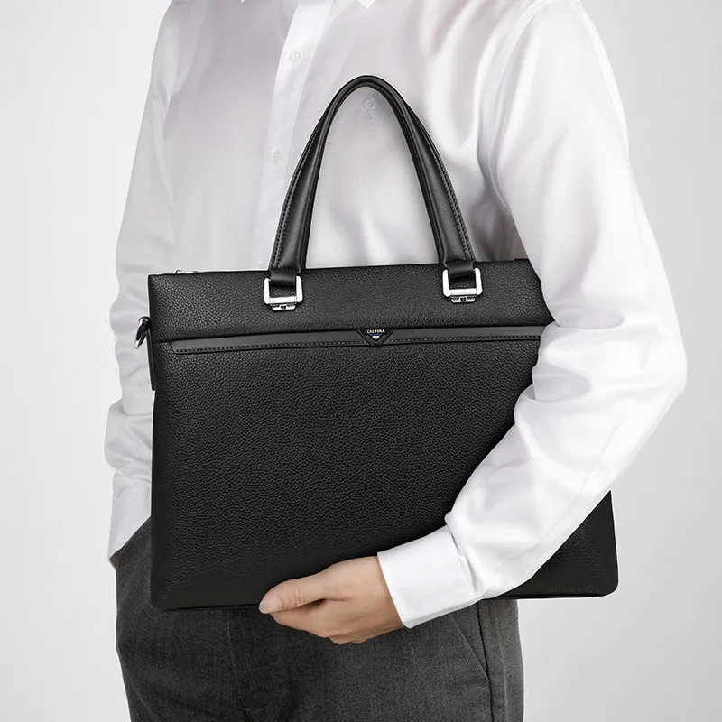 L'ALPINA Cow Leather Handbag, Laptop Bag, Briefcase Tubas Men's Black-6