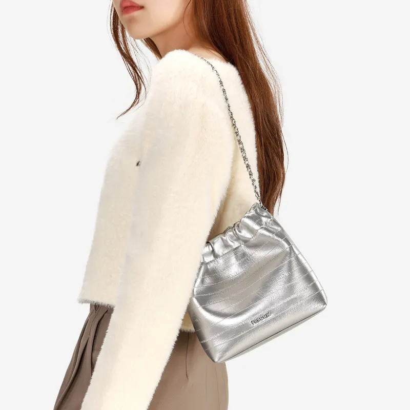 Teenmix Cow Leather With Synthetic Leather Shoulder Bag, Crossbody Bag Women's Black/Silver/Ecru-12