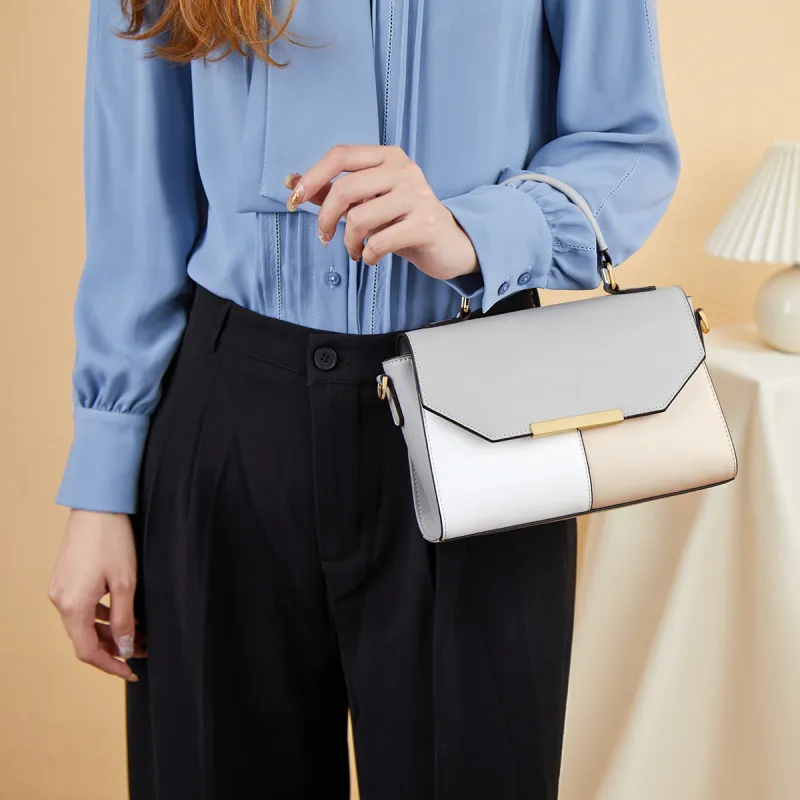 L'ALPINA Cow Leather Handbags Shoulder Bag Crossbody Bag Regular Women's Gray & Apricot White-8