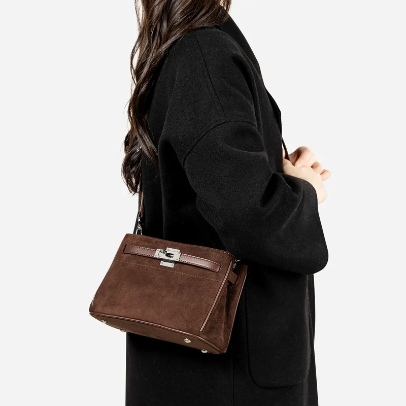 Teenmix Cow Leather Kelly Bag, Shoulder Bag, Crossbody Bag Medium Size Women's Coffee/Caramel-6