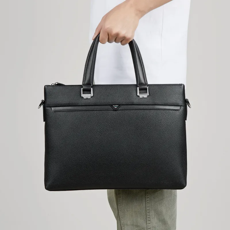 L'ALPINA Cow Leather Handbag, Laptop Bag, Briefcase Tubas Men's Black-5