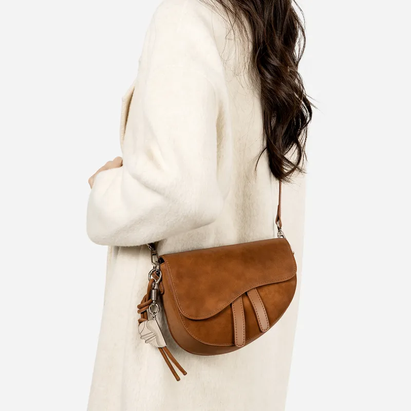 Teenmix Split Cow Leather Saddle Bag, Crossbody Bag, Shoulder Bag Trumpets Women's Coffee/Brown/Latte/Black-12