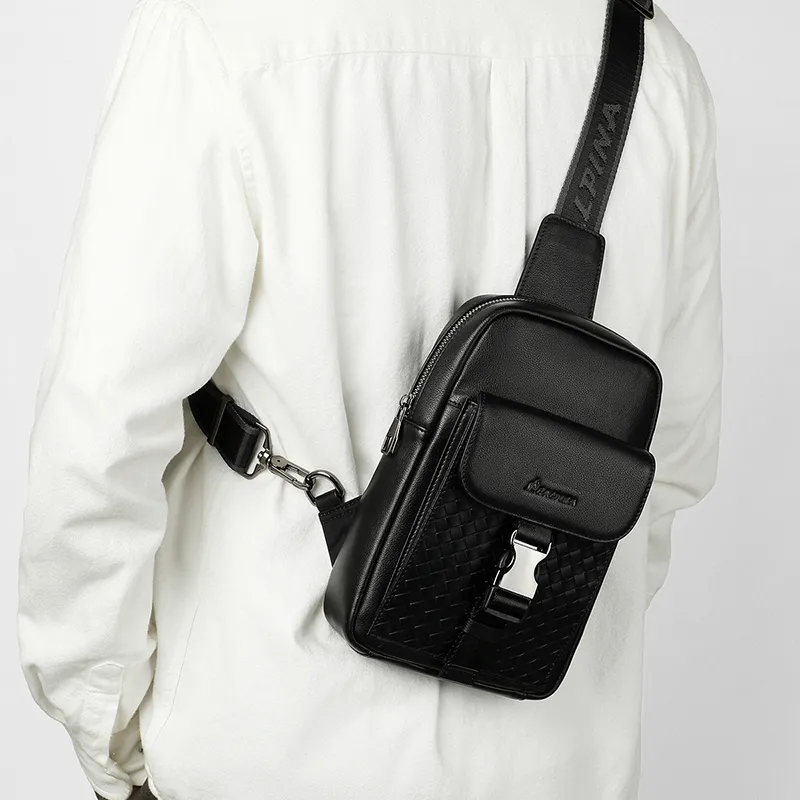 L'ALPINA Top Grain Cow Leather Small Backpack Crossbody Bag Sling Bag Regular Men's Black-5