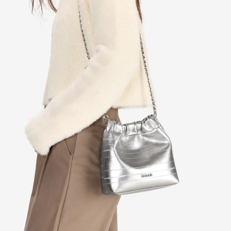 Teenmix Cow Leather With Synthetic Leather Shoulder Bag, Crossbody Bag Women's Black/Silver/Ecru-14