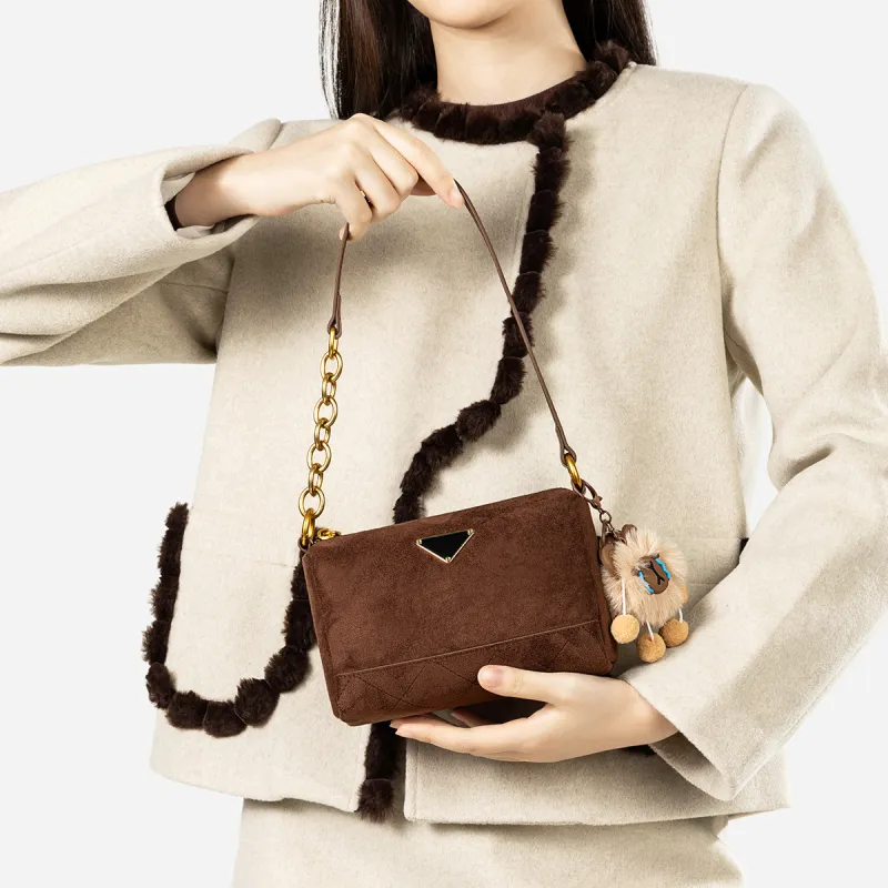 Teenmix Cow Leather Shoulder Bag, Crossbody Bag, Shoulder Bag Trumpets Women's Coffee/Caramel/Dark Blue-9