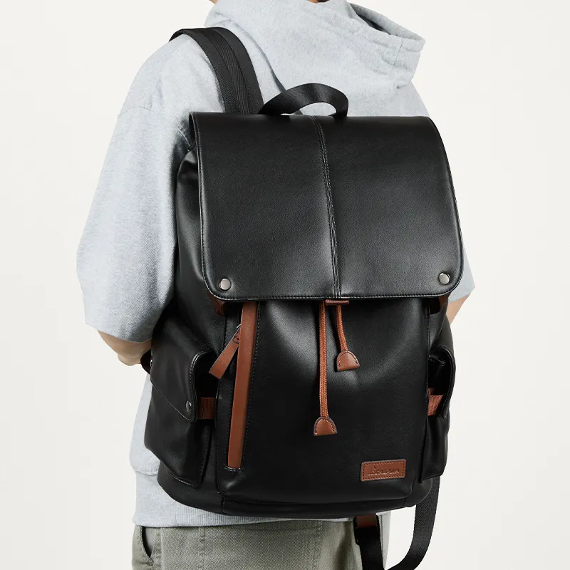 L'ALPINA PU Laptop Bag Backpack Large Size Men's Black & Brown-6
