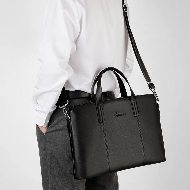 L'ALPINA Top Grain Cow Leather Laptop Bag Handbag Briefcase Large Size Men's Black-6