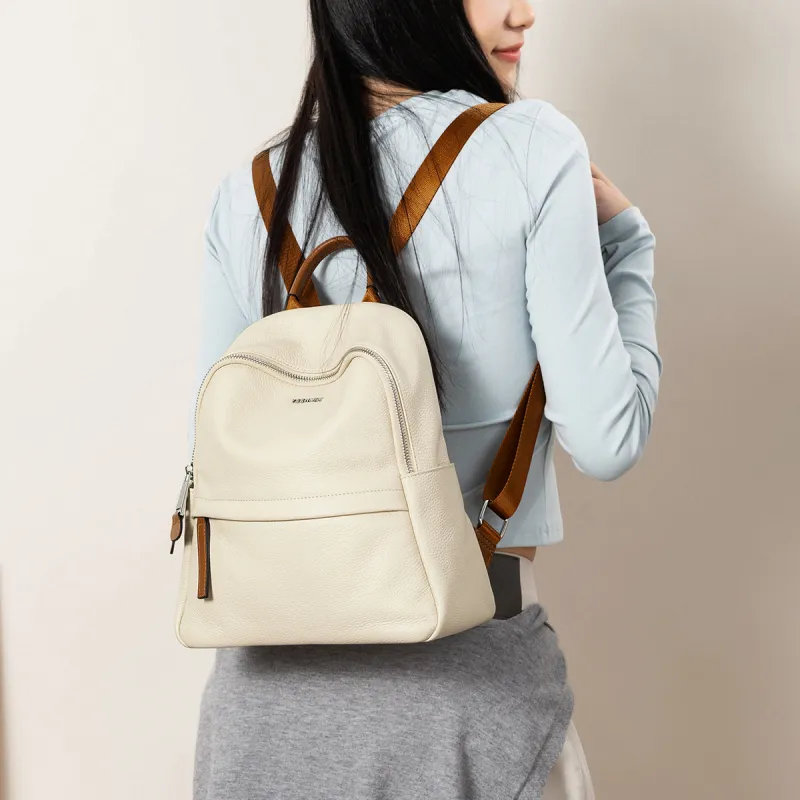 Teenmix Cow Leather Backpack Large Size Women's Black/Apricot-6