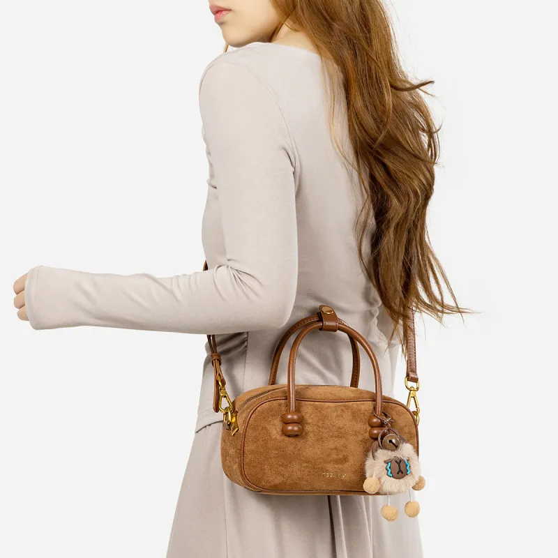 Teenmix Cow Leather Handbag, Crossbody Bag, Shoulder Bag, Bowling Bag Trumpets Women's Coffee/Caramel/Dark Blue-13