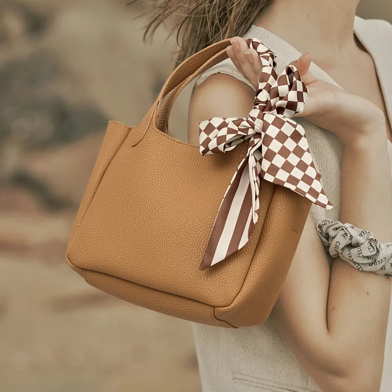 Teenmix Cow Leather Bucket Bag, Shoulder Bag, Handbag Women's Milk Tea/Yellow Brown-11