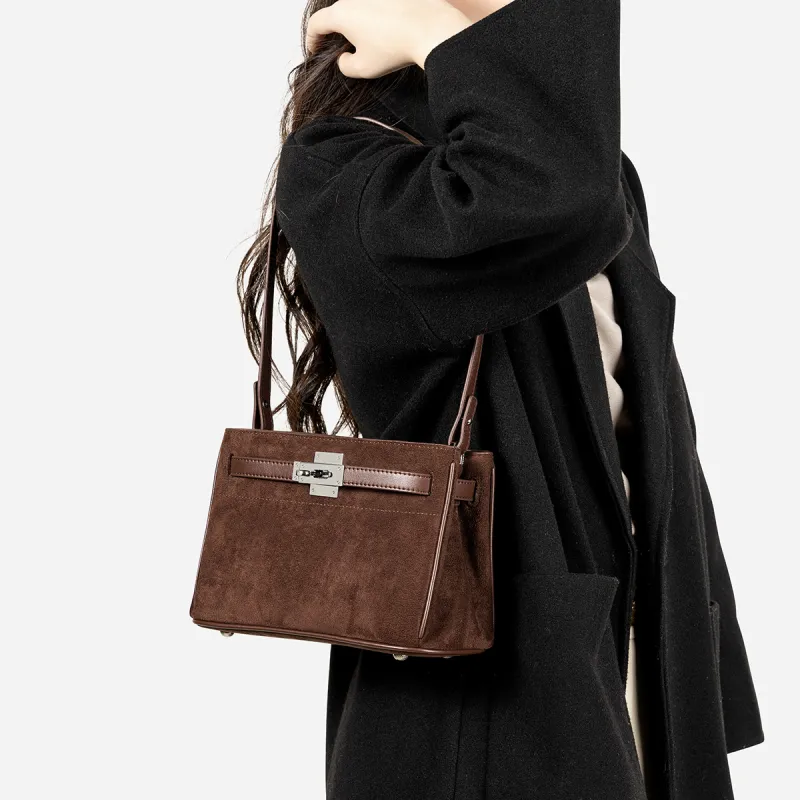Teenmix Cow Leather Kelly Bag, Shoulder Bag, Crossbody Bag Medium Size Women's Coffee/Caramel-8