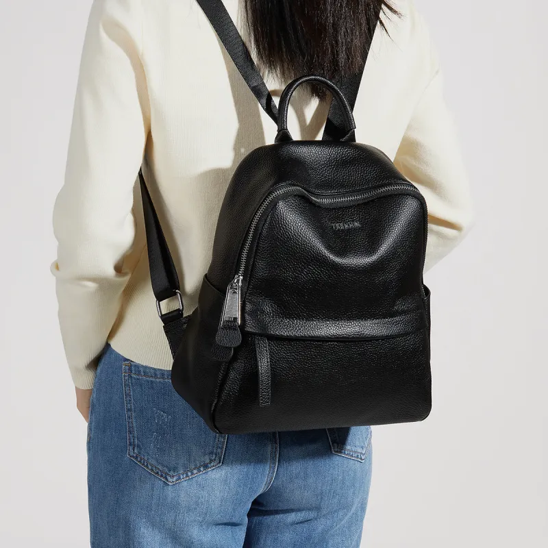 Teenmix Cow Leather Backpack Large Size Women's Black/Apricot-13