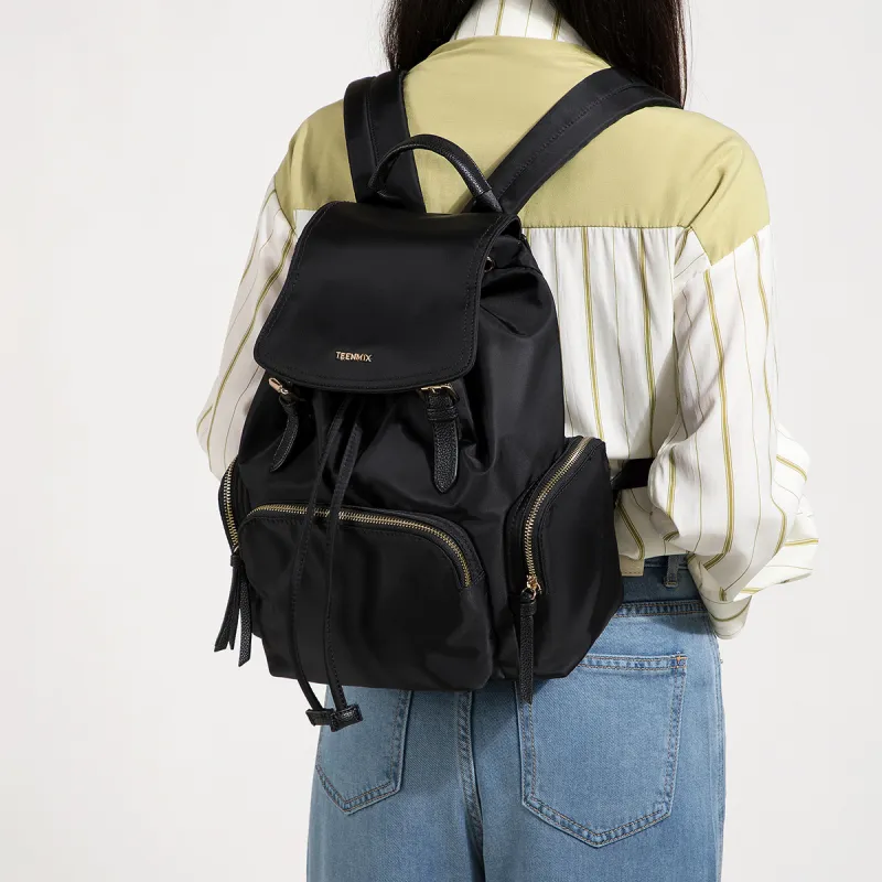 Teenmix Polyamide With Synthetic Leather Backpack, Backpack, Mommy Bag Tubas Women's Black/Ecru-6