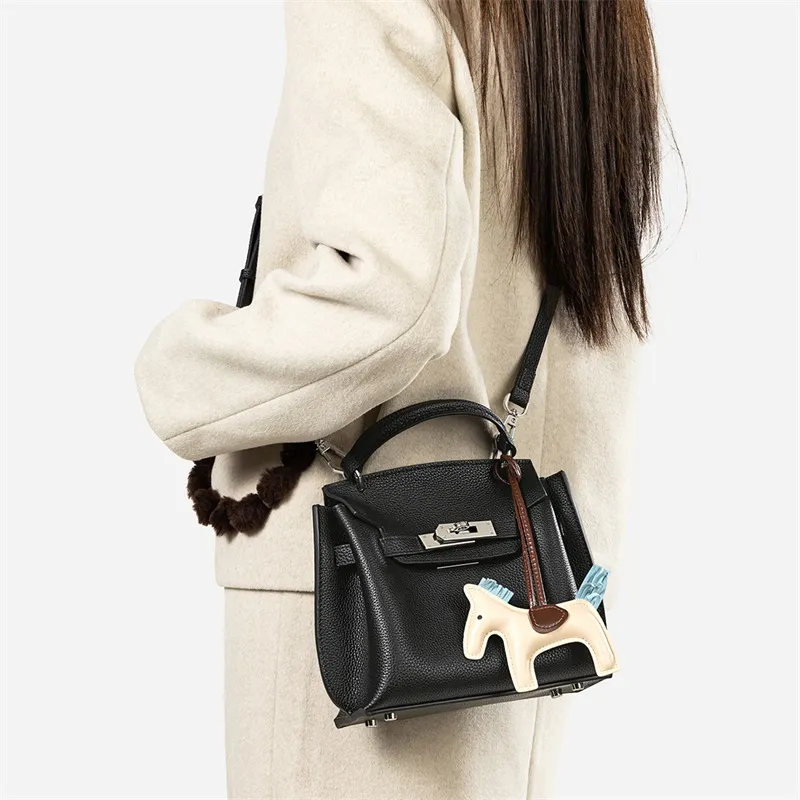 Teenmix Top Grain Cow Leather Shoulder Bag, Crossbody Bag, Handbag Trumpets Women's Ebony/Black-14