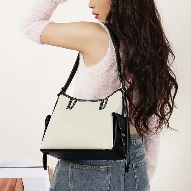 Teenmix Cow Leather With Synthetic Leather Shoulder Bag Women's Ecru & Black/Ecru & Light Green/Ecru & Khaki-7