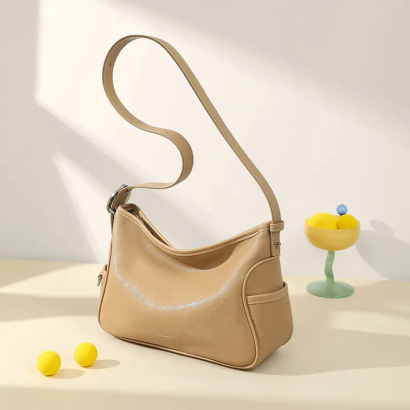 Teenmix Split Cow Leather With Synthetic Leather Crossbody Handbag, Shoulder Bag Regular Women's Ecru/Khaki/Black-28