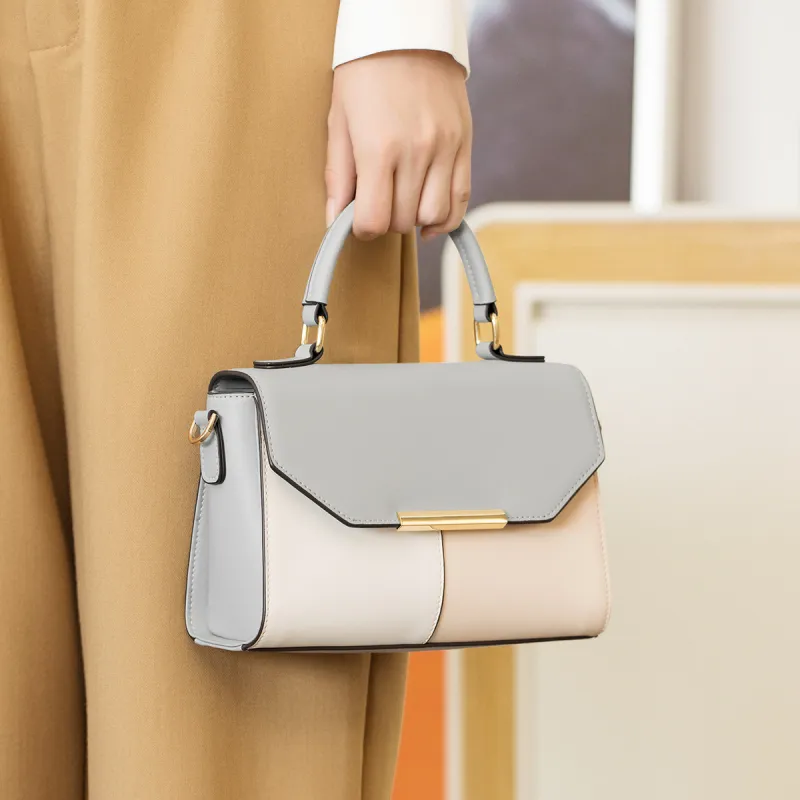 L'ALPINA Cow Leather Handbags Shoulder Bag Crossbody Bag Regular Women's Gray & Apricot White-4