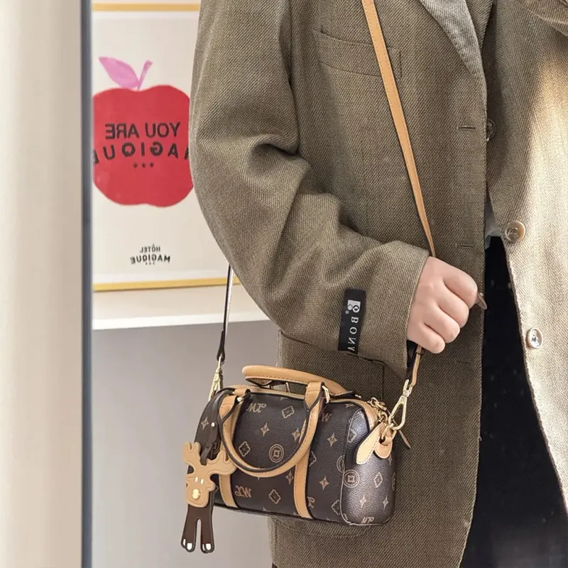 Teenmix PVC Boston Bag, Shoulder Bag, Crossbody Bag, Handbag Regular Women's Coffee/Ecru/Cherry Blossom Pink/Sky Blue-24