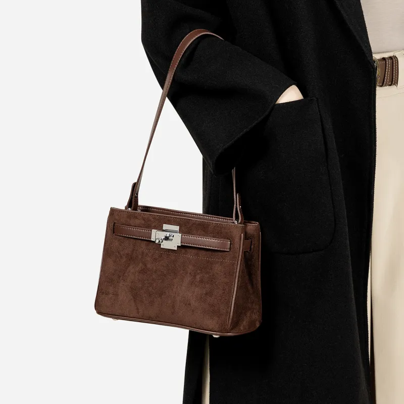 Teenmix Cow Leather Kelly Bag, Shoulder Bag, Crossbody Bag Medium Size Women's Coffee/Caramel-7