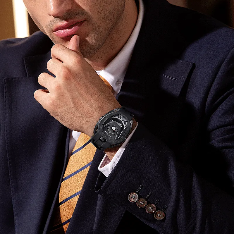 TSAR BOMBA Automatic Mechanical Movement Rubber Strap Watch Men's Watches Black Dial-6