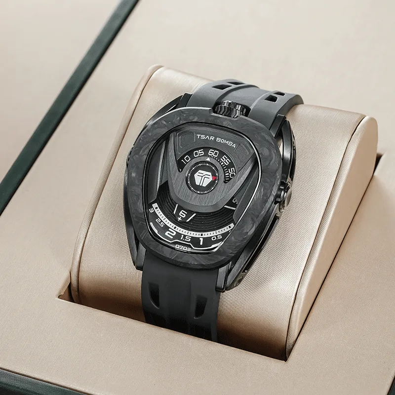 TSAR BOMBA Automatic Mechanical Movement Rubber Strap Watch Men's Watches Black Dial-5