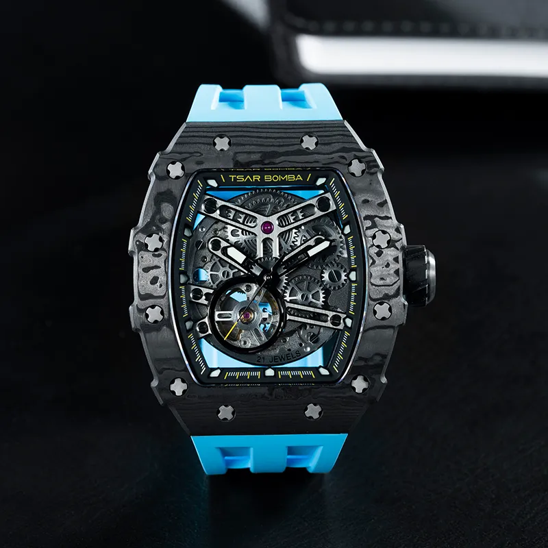 TSAR BOMBA Automatic Mechanical Movement Silicone Strap Watch Men's Watches Black Dial-42