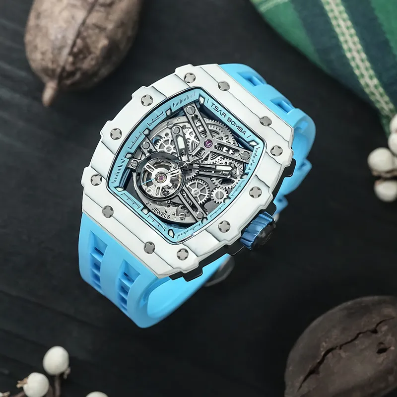 TSAR BOMBA Automatic Mechanical Movement Silicone Strap Watch Men's Watches Black Dial-30