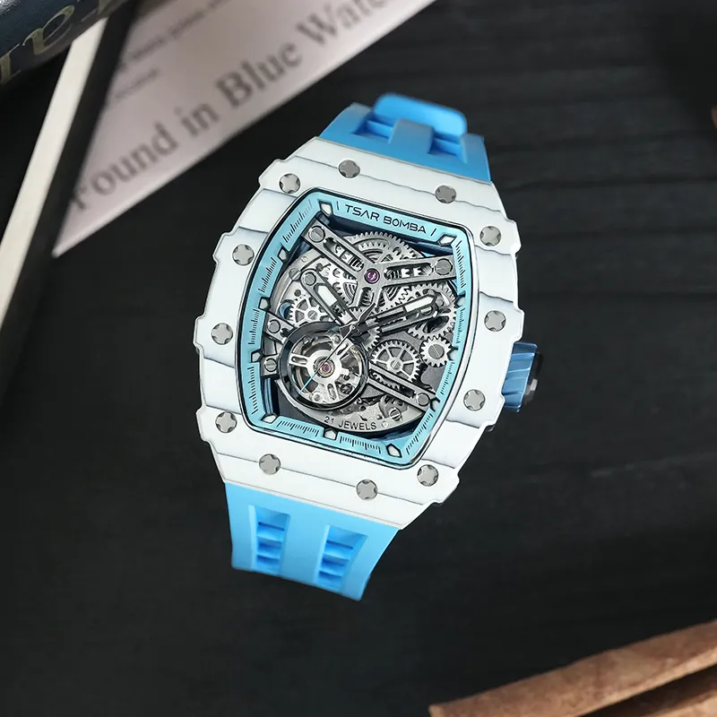 TSAR BOMBA Automatic Mechanical Movement Silicone Strap Watch Men's Watches Black Dial-31