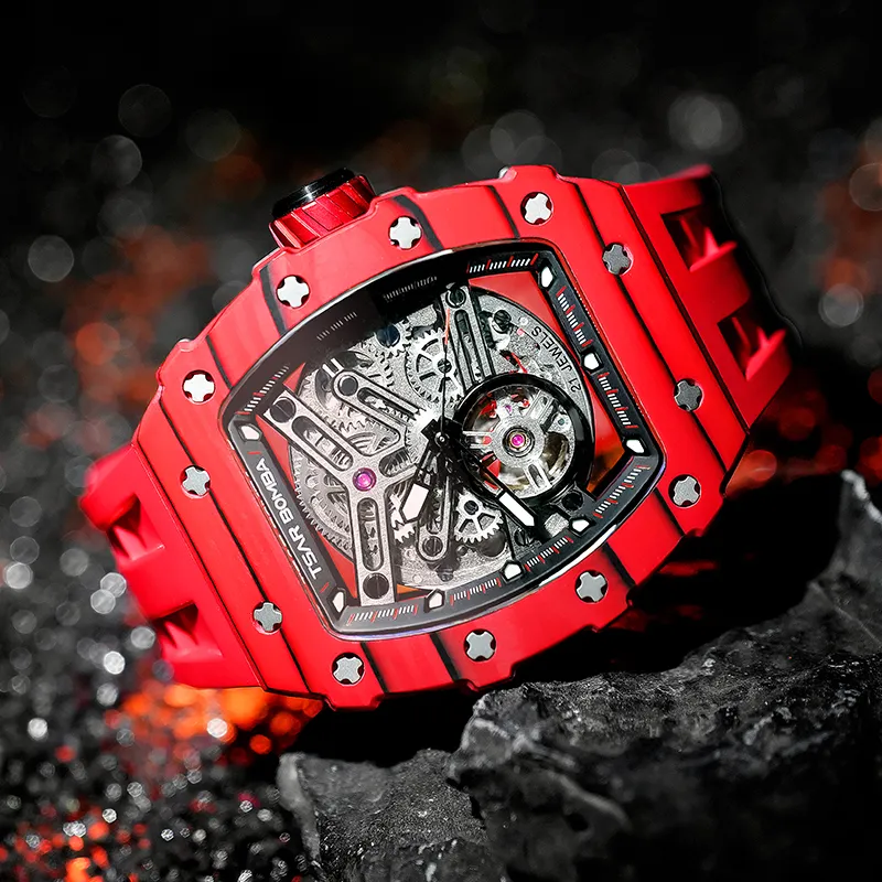 TSAR BOMBA Automatic Mechanical Movement Silicone Strap Watch Men's Watches Black Dial-25