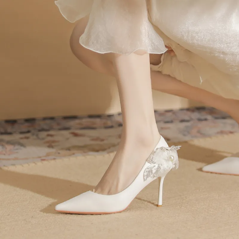 Varib Slim Heel High Heels 8cm Women's White-2