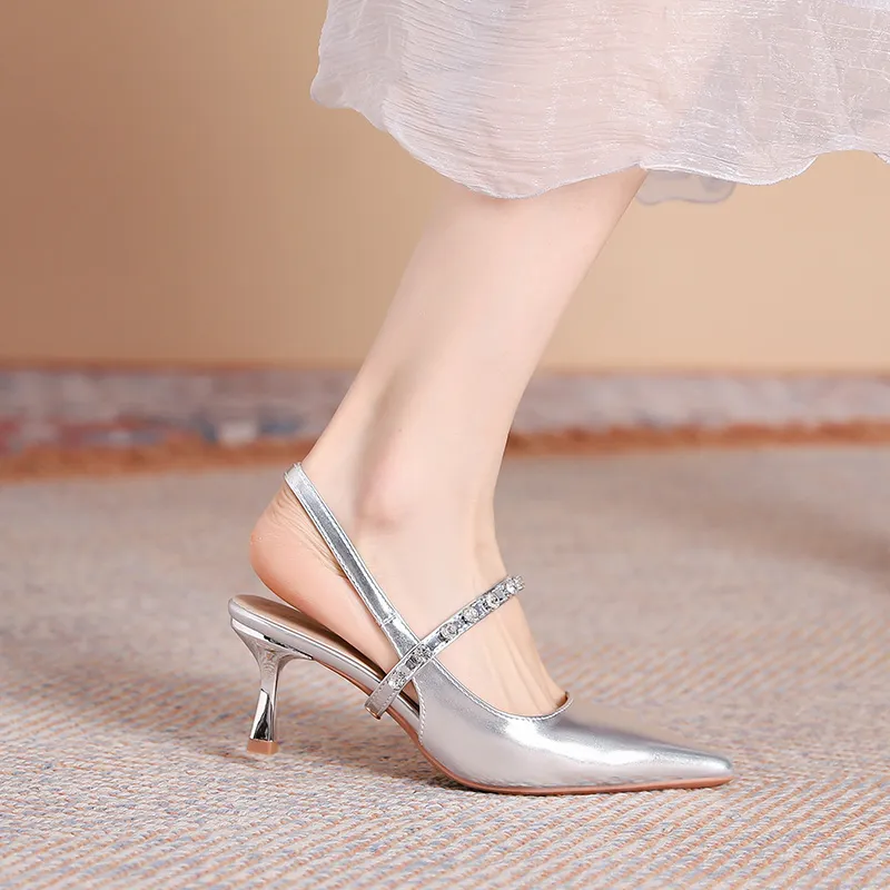 Varib Slim Heel High Heels 5CM Women's Silver-5