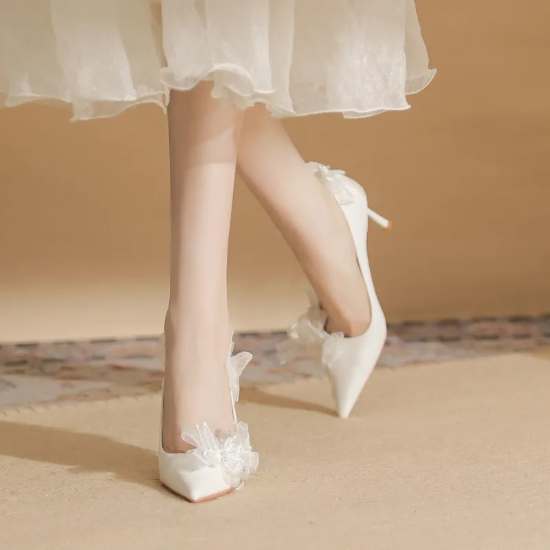 Varib Slim Heel High Heels 8cm Women's White-5