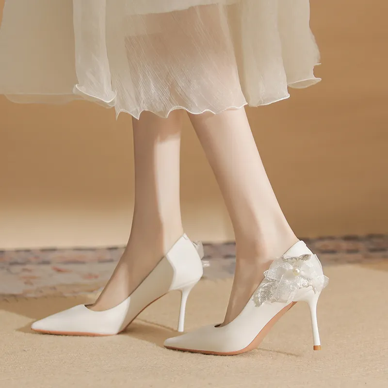 Varib Slim Heel High Heels 8cm Women's White-4