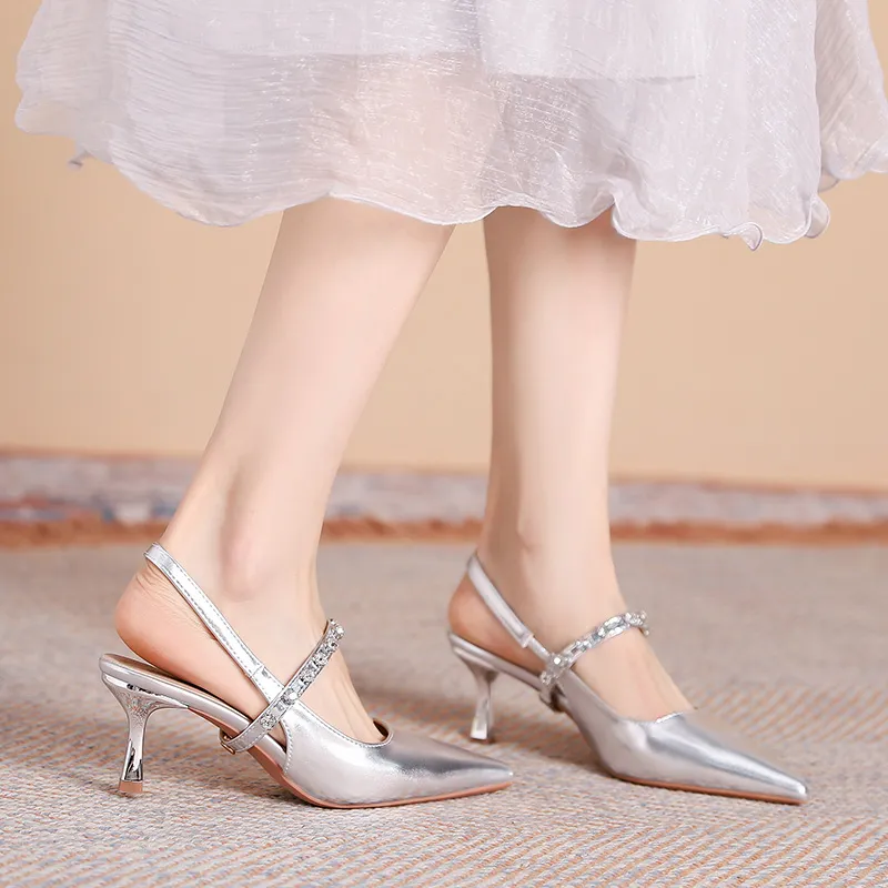 Varib Slim Heel High Heels 5CM Women's Silver-4