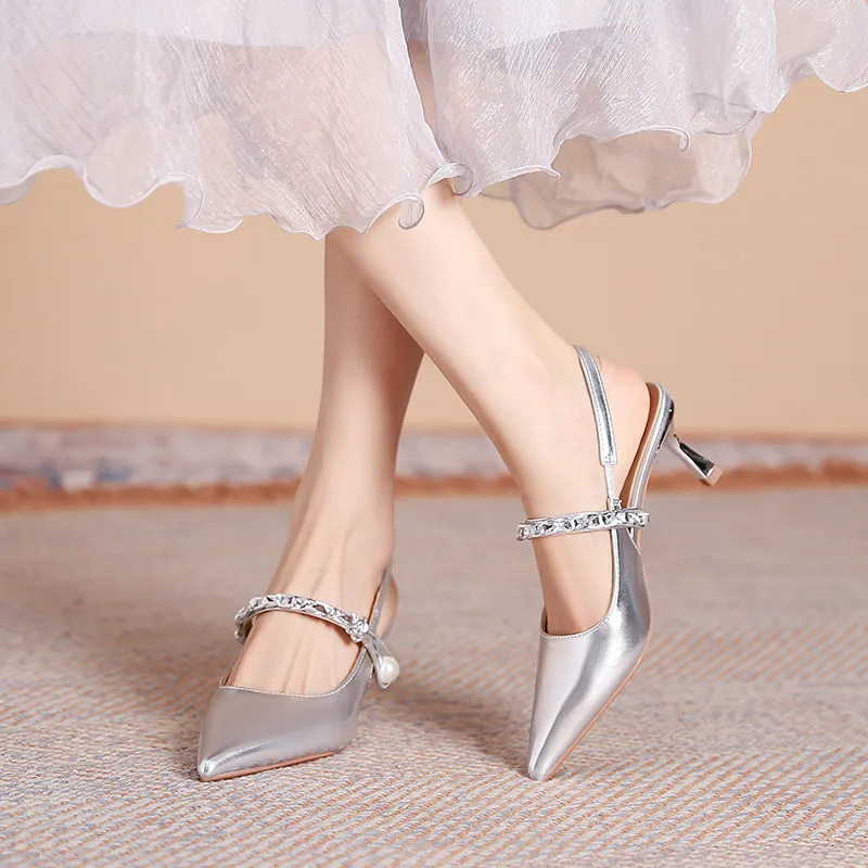 Varib Slim Heel High Heels 5CM Women's Silver-1