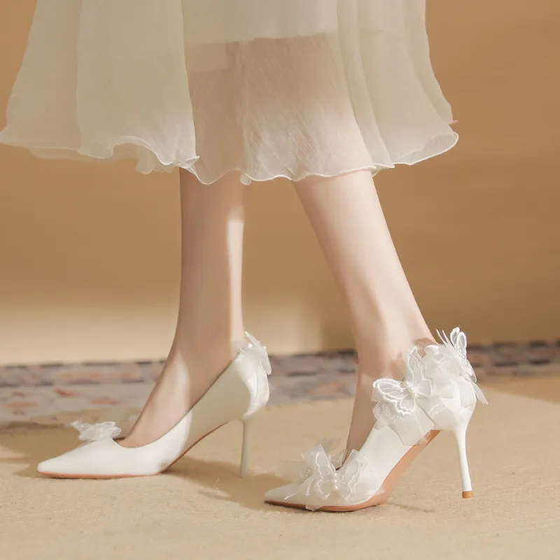 Varib Slim Heel High Heels 8cm Women's White-3