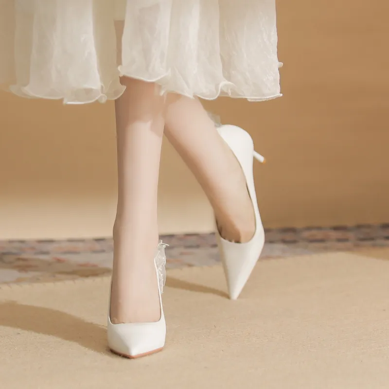 Varib Slim Heel High Heels 8cm Women's White-6