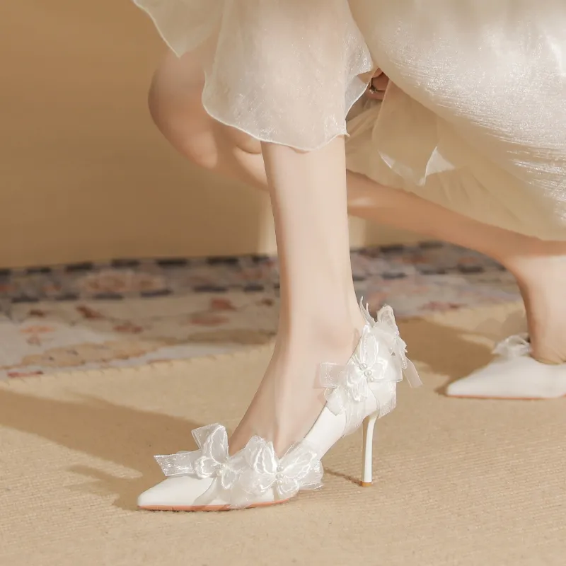 Varib Slim Heel High Heels 8cm Women's White-1