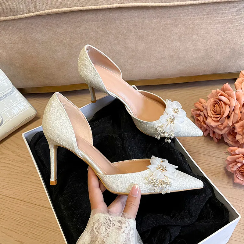 Varib Slim Heel High Heels Women's White-4